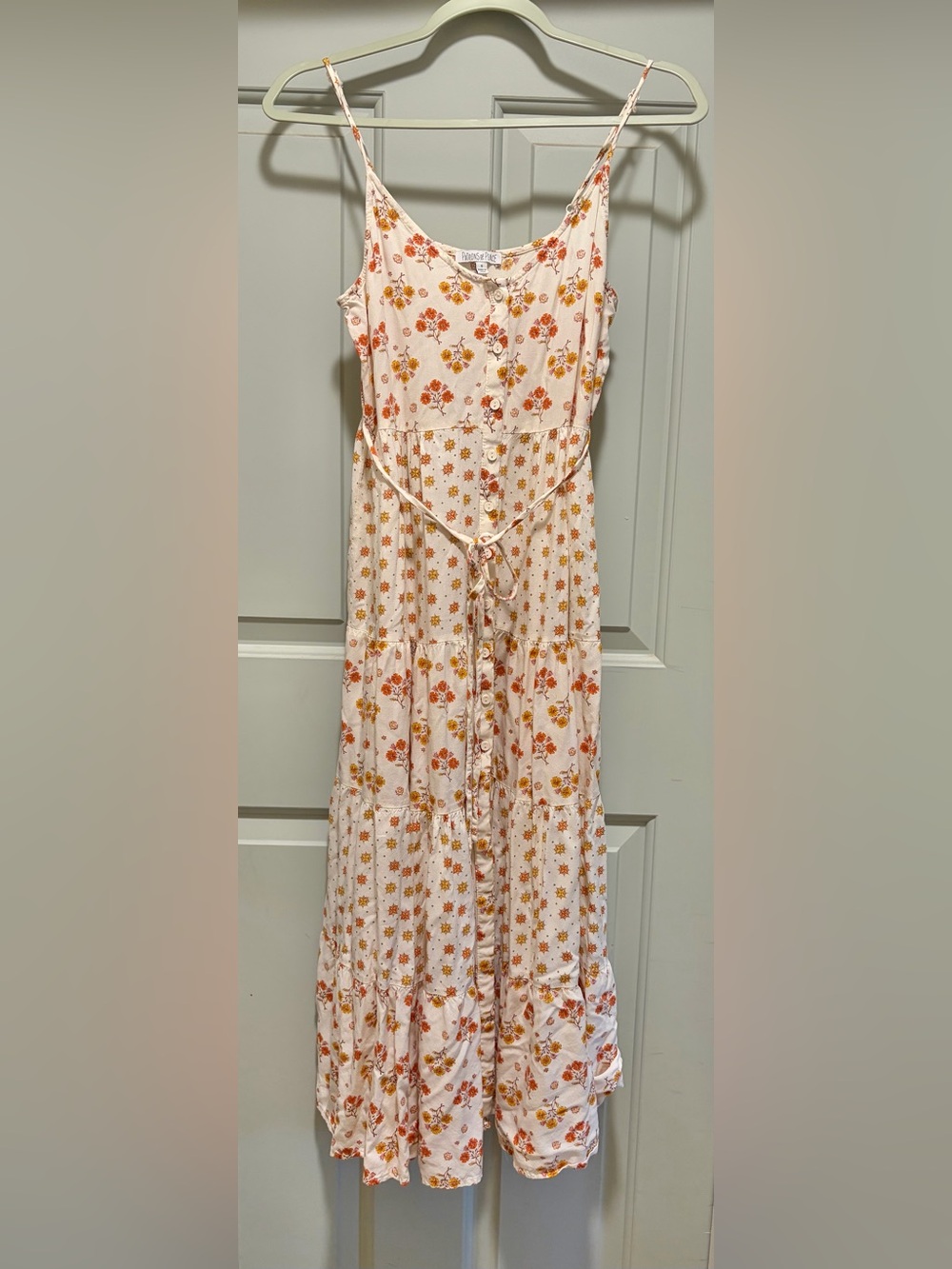 Patrons of Peace Cream Dress with Orange & Yellow Floral Print